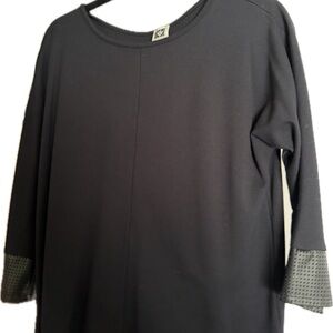 Black Anne Klein Long Sleeve Top with mock leather Textured Cuff